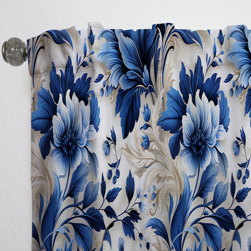 Cobalt Blue Acanthus Leaves Victorian Pattern I - Floral Velvet Curtain - Room darkening - 1 panel, 52" W x 63" L