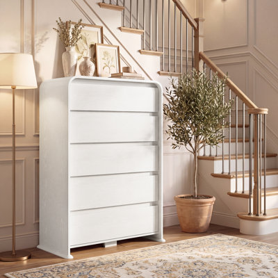 Commode 5 tiroirs de 40 cm de large pour chambre à coucher, commode haute et étroite en bois, meuble de rangement vertical avec tiroirs profonds, commode moderne avec système antibasculement et glissières métalliques, idéale pour les petits espaces — Naturel / Blanc / Noir