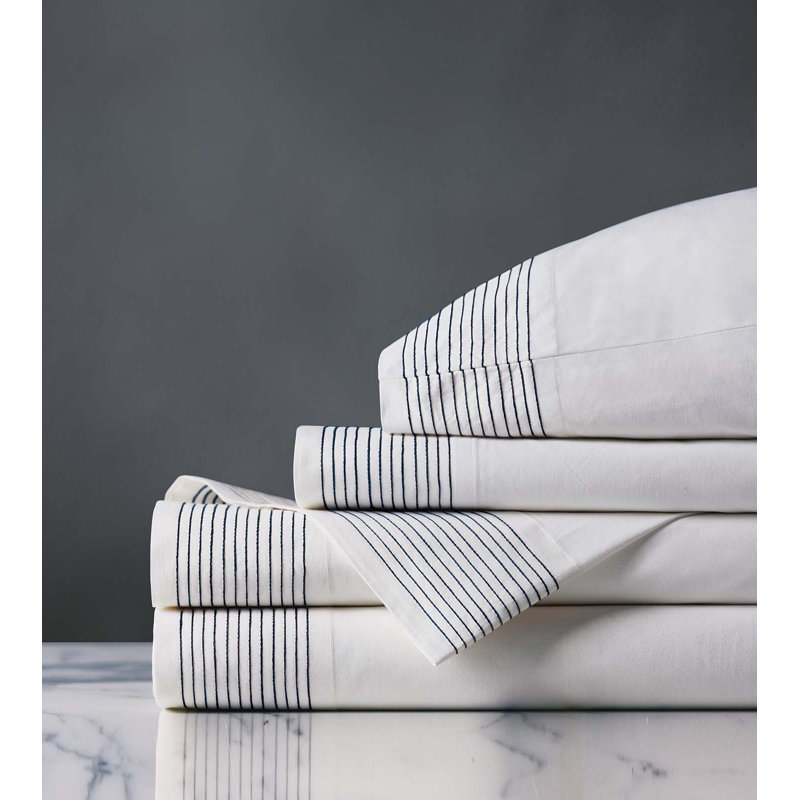 Ensemble de draps en lin Marsden, Grand, Blanc / bleu