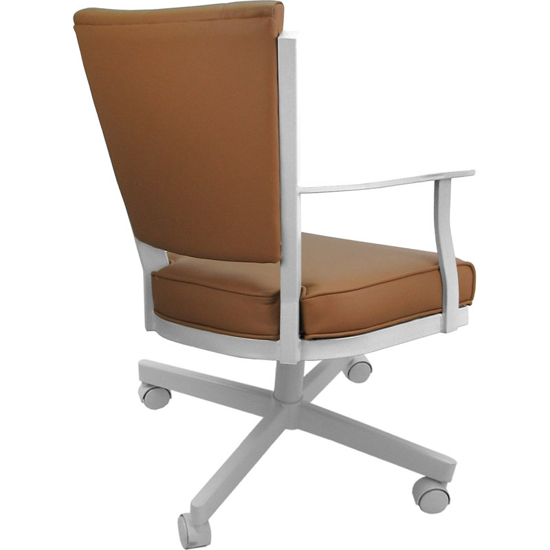 Leather Dining Caster Chair Swivel Tilt, Brown, White