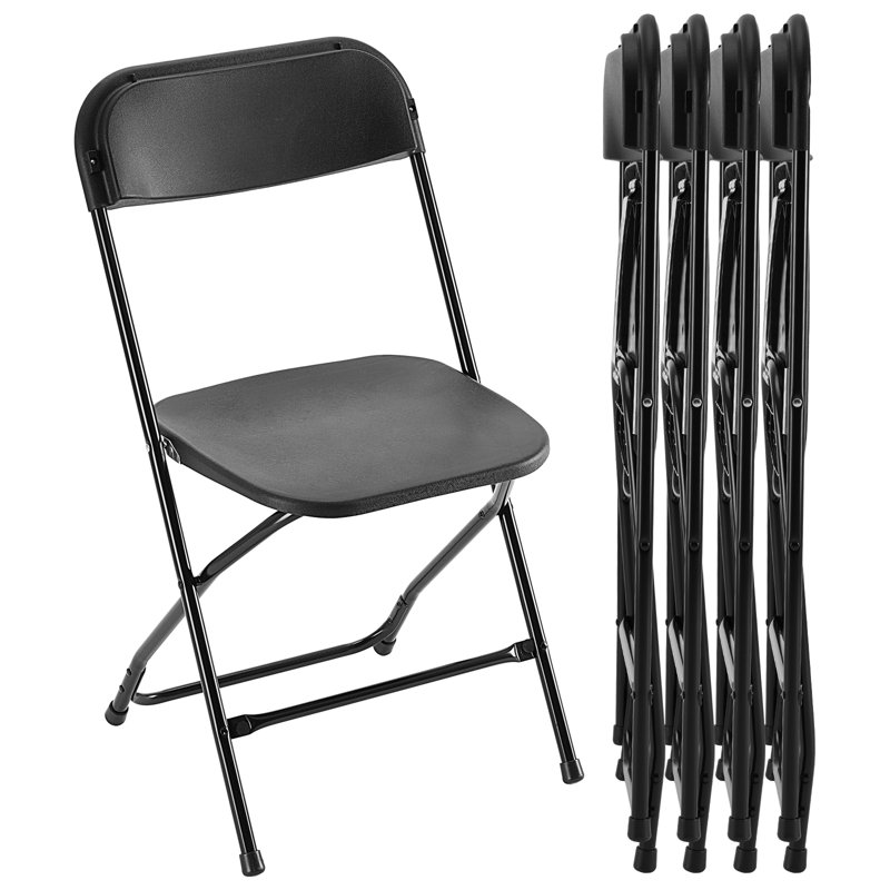 Ensemble de chaises pliantes empilables en plastique / résine (ensemble de 6), Noir, 6