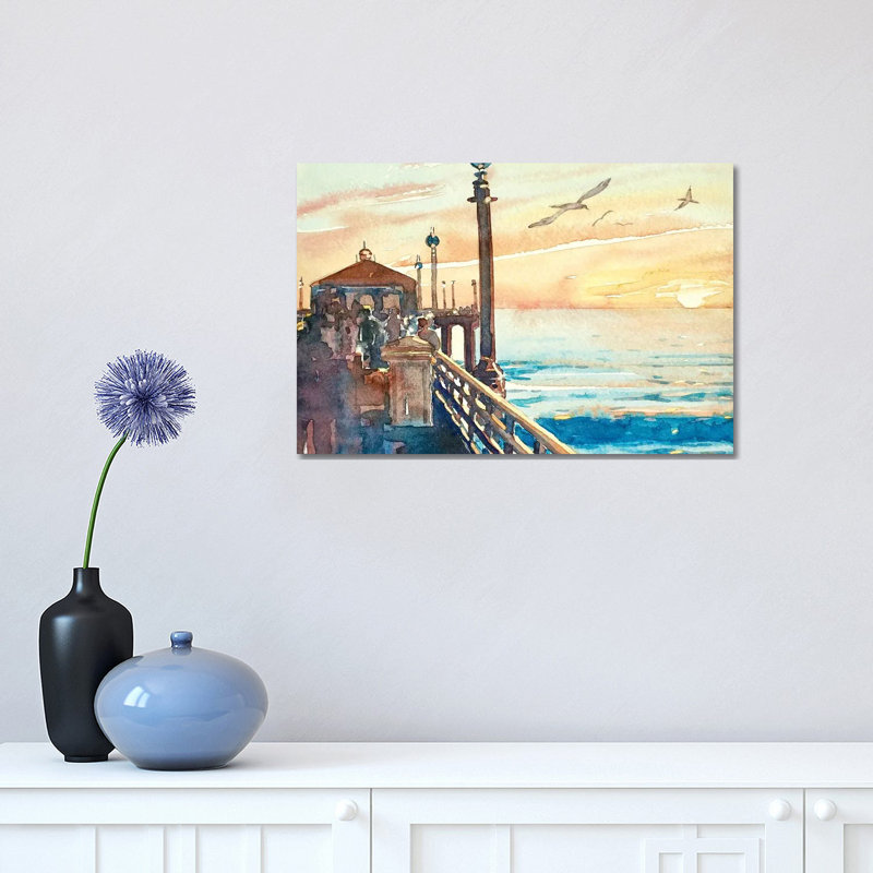 The Pier at Manhattan Beach 1 Piece Wrapped Canvas Painting, 30.48 cm H x 45.72 cm W