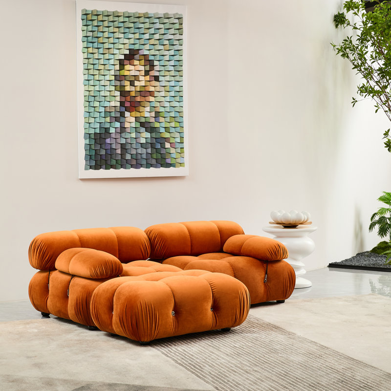 Upholstered L-Shaped Sectional Reversible, Orange Velvet
