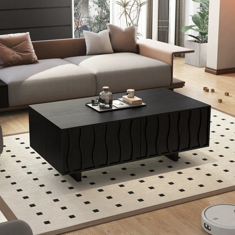 Table basse rétro simple et moderne, H 17,9 po x L 55,1 po x l 31,5 po, Noir, noir, noir, noir