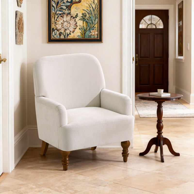 Upholstered Armchair with Footstool, Beige