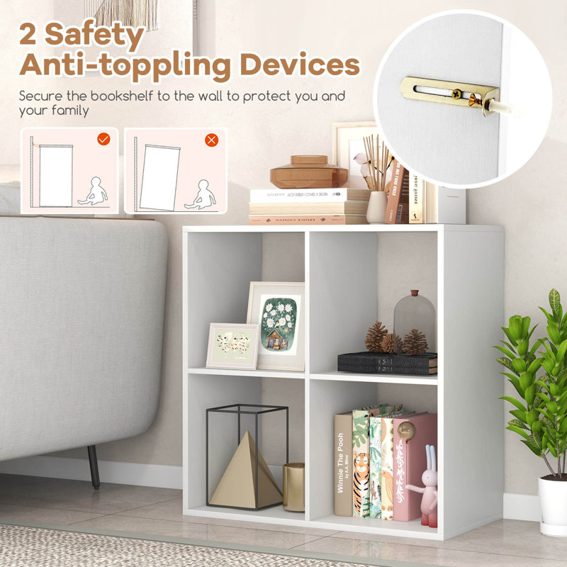 Open Bookshelf With Anti-tip Kits Home Modern Style Storage Shelf For Study, (4 Shelves) 27.5"H x 27.5"W x 13"D