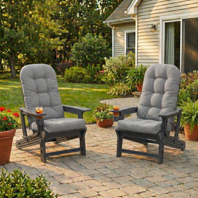  Outdoor HDPE Adirondack Chair Set With Removable Cushions and Cup Holder