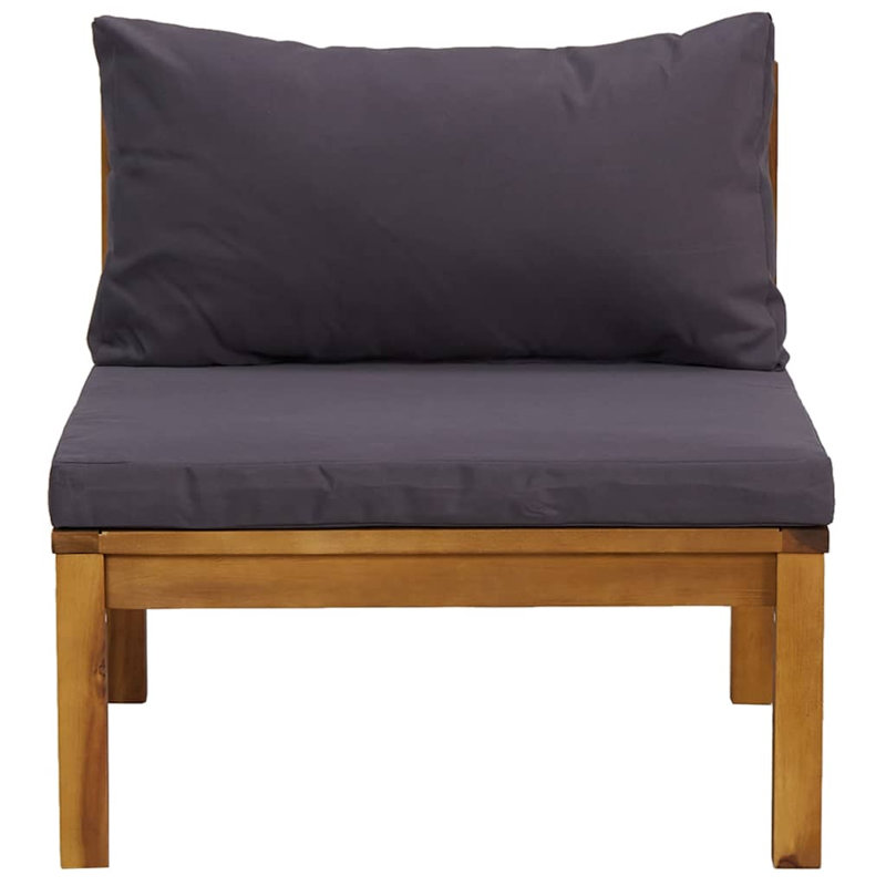 Ensemble de canapés modulaires d'extérieur gris foncé en bois d'acacia massif, Coussin gris foncé / structure brune