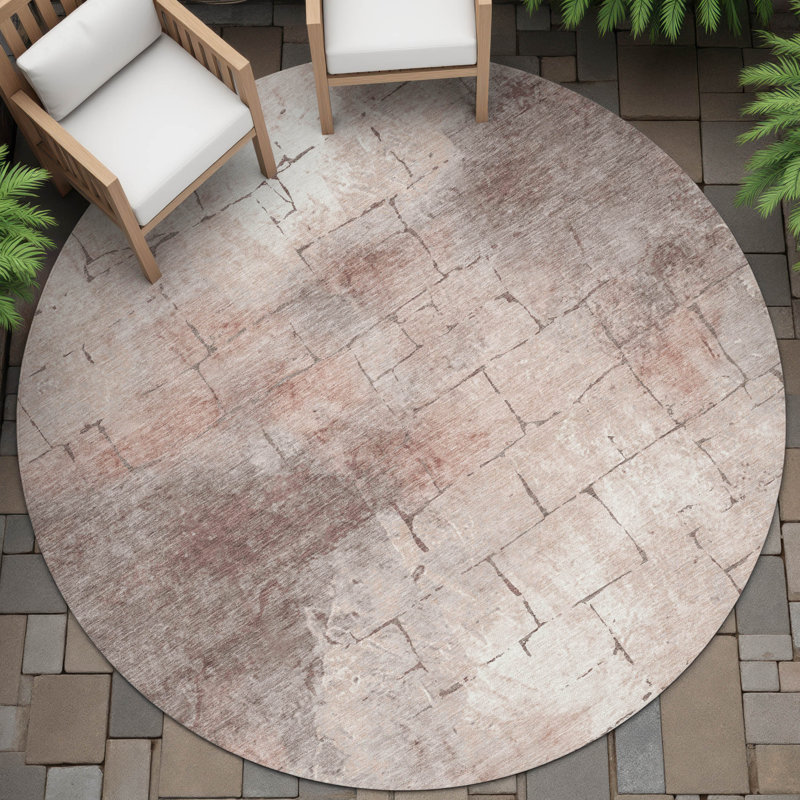 Machine Washable Indoor/Outdoor Husby ACN2215 Geometric Rug, Round 8'