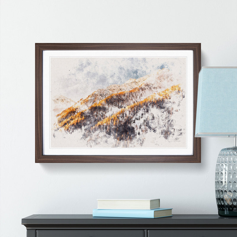 Winter in the Mountains - Framed Print, 24cm H x 33cm W x 2cm D, Walnut Framed