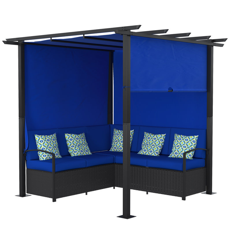 Canapé modulaire d'extérieur en osier de 90,6 po de largeur avec coussins, Bleu