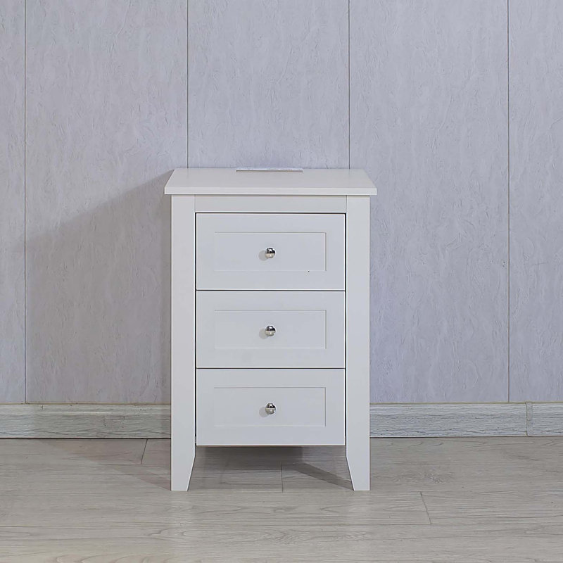 ensemble de 2 tables de chevet 3 tiroirs blanches avec station de charge et ports USB et prises de courant, table de chevet / table de bout moderne en bois pour chambre à coucher
