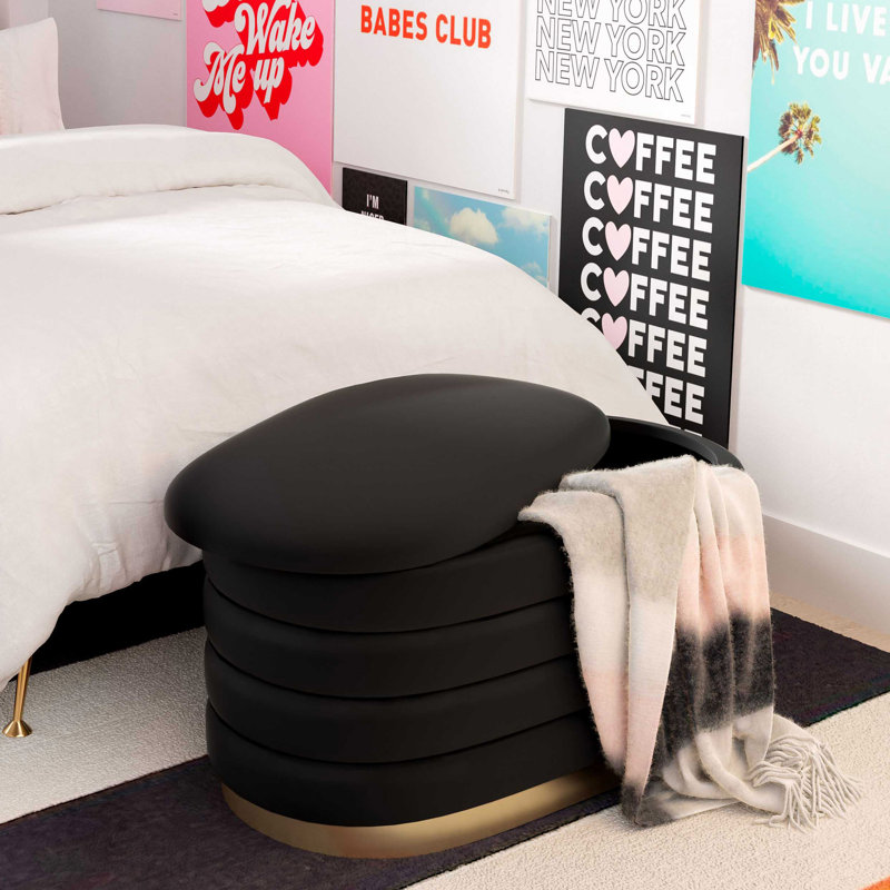 Velvet Upholstered Storage Bench, Black