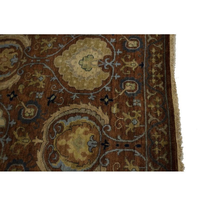 Tapis brun / bleu / crème en laine noué à la main