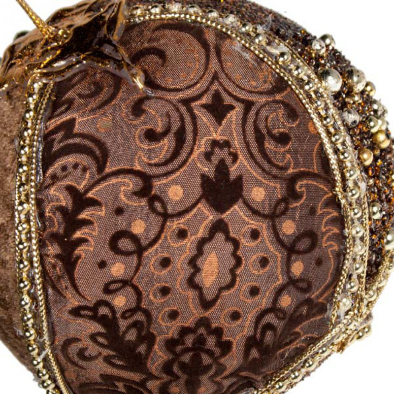 10cm Fabric Bauble, Brown and Gold