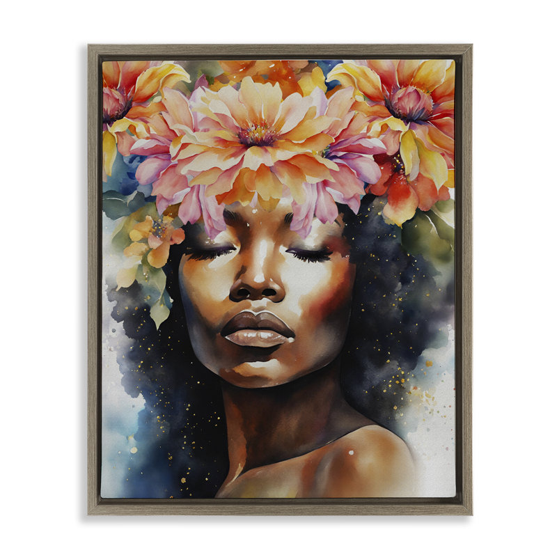 "Sleepy Flower", art mural sur toile encadrée brune, par Jesse Keith, H 21 po x l 17 po, Cadre flottant orme Montalcino
