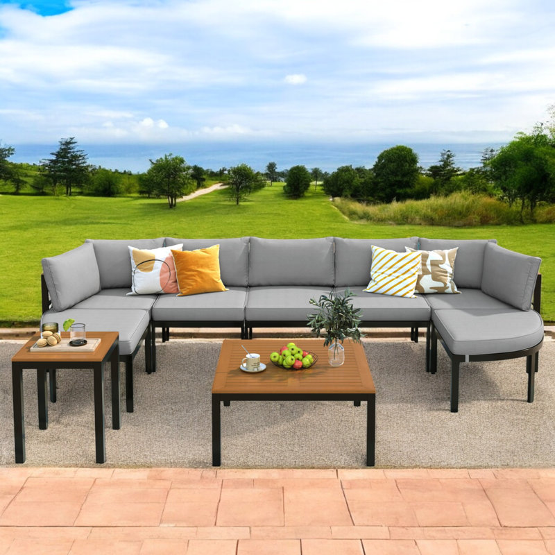 6-Person Sectional Seating Group With Cushions, Grey