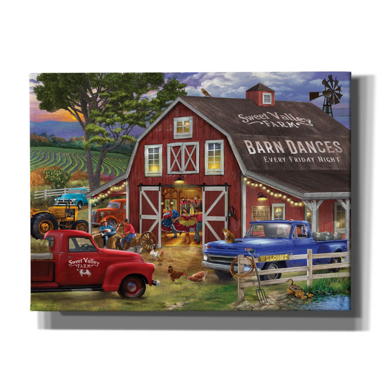 «The Barn Dance» par Bigelow, illustrations sur toile, H 40 po x l 54 po x P 1,5 po
