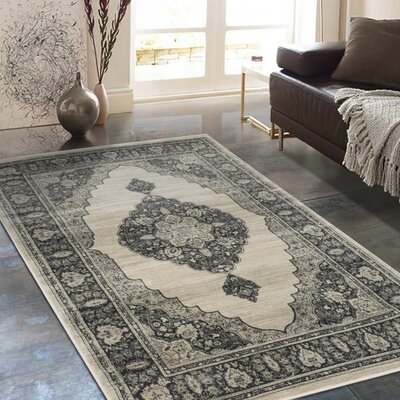 Allstar 8X10 Traditional Accent Rug In Ivory With Charcoal Grey Persian Kashan Design (7' 6"" X 9' 8"") -  World Menagerie, 851D4C141F674E3E881F8F1953B1ECCF