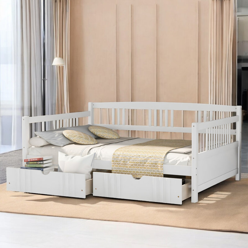 Lit de jour double en bois massif, Blanc, Lit double