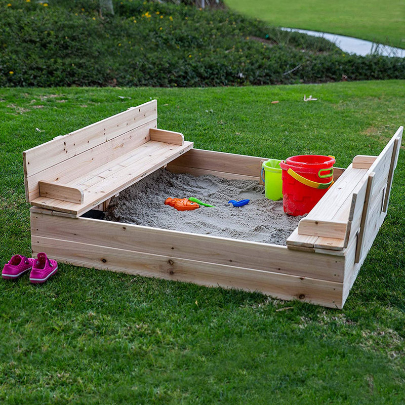 Mindful 48'' x 8'' Solid Wood Square Sandbox