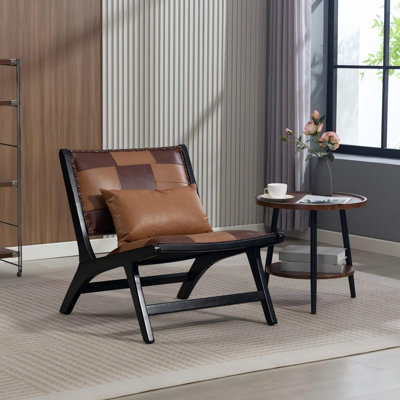 Scandinavian Accent Chair with Solid Wood Frame - Modern Boho Lounge Chair for Indoor & Covered Outdoor Use, 10-Minute Assembly Mid-Century Reading Chair for Living Room & Bedroom