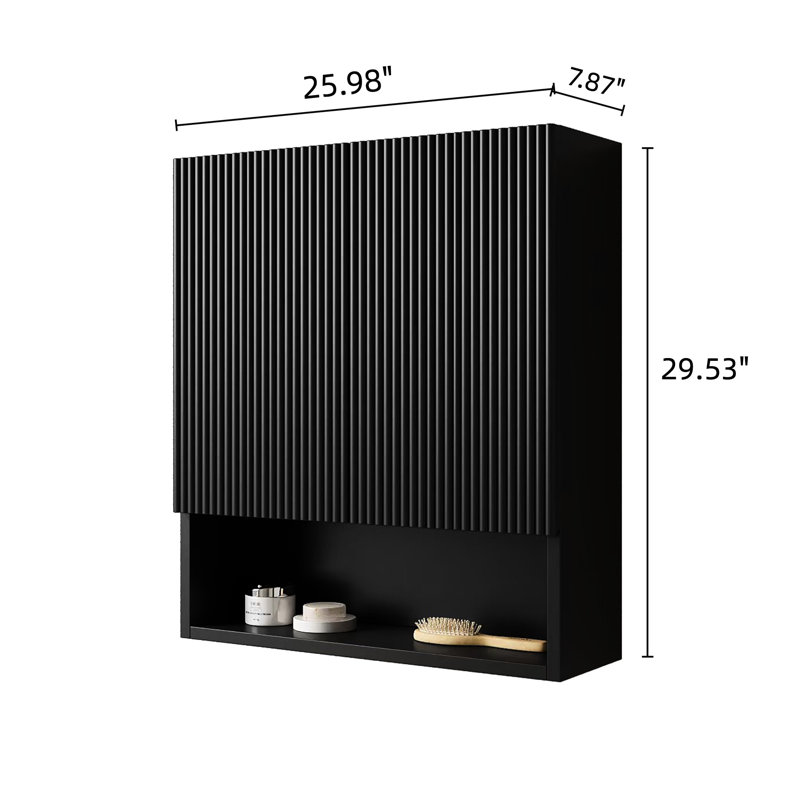 Armoire de 26 po pour salle de bain, cuisine, buanderie, avec portes, tablette et rangement noir au-dessus du compartiment de toilette