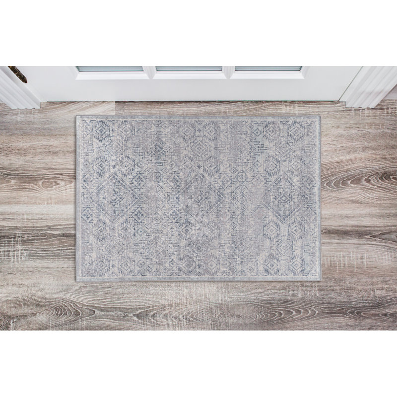 Kennard Modern Machine Woven Flatweave Gray and Thistle Area Rug with Non Skid Backing, Rectangle 2'2" x 3'2"