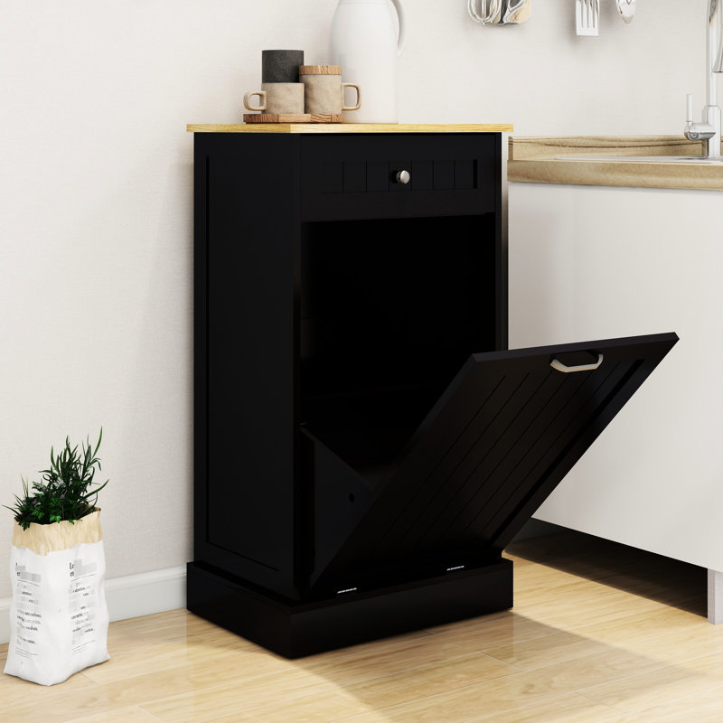 Armoire à ordures inclinable noire E1, pouvant servir de boîte à linge, assemblée en 80 minutes, supportant un tiroir et une cuisine de 70 livres avec extension pour îlot, composants prédécoupés