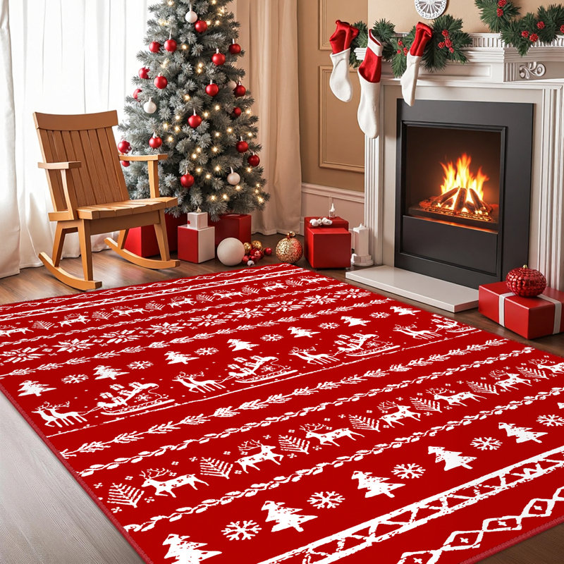 Christmas Decorative Area Rug Machine Washable Rug with Non-Slip Backing, Rectangle 5' x 7'