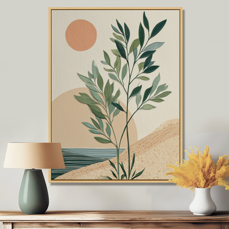 Terre, tons de fougères minimalisme, impression sur toile, art mural botanique vert, H 20 po x l 12 po, Cadre flottant, Crème