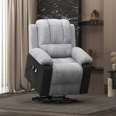 Fauteuil inclinable en cuir de polyuréthane pour personnes âgées avec massage chauffant, fauteuil électrique avec siège rembourré, 2 porte-gobelets, poche de rangement latérale pour le salon, capacité de 400 lb, noir