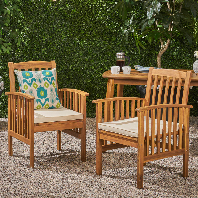 Chaise de patio en acacia avec coussin, Structure brune patine / coussin crème