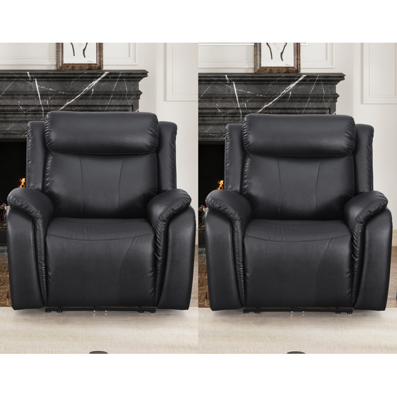  Edder Leather Power Home Theater Recliner Chair with USB Port, Black