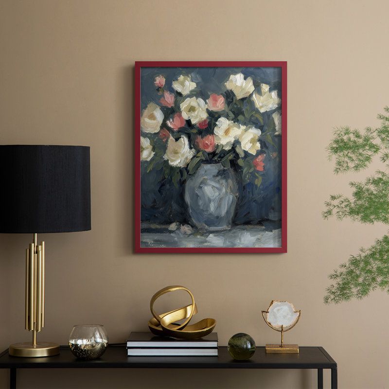 Impasto Floral Arrangement II, reproduction encadrée - bois massif, H 21 po x l 17 po, Rouge