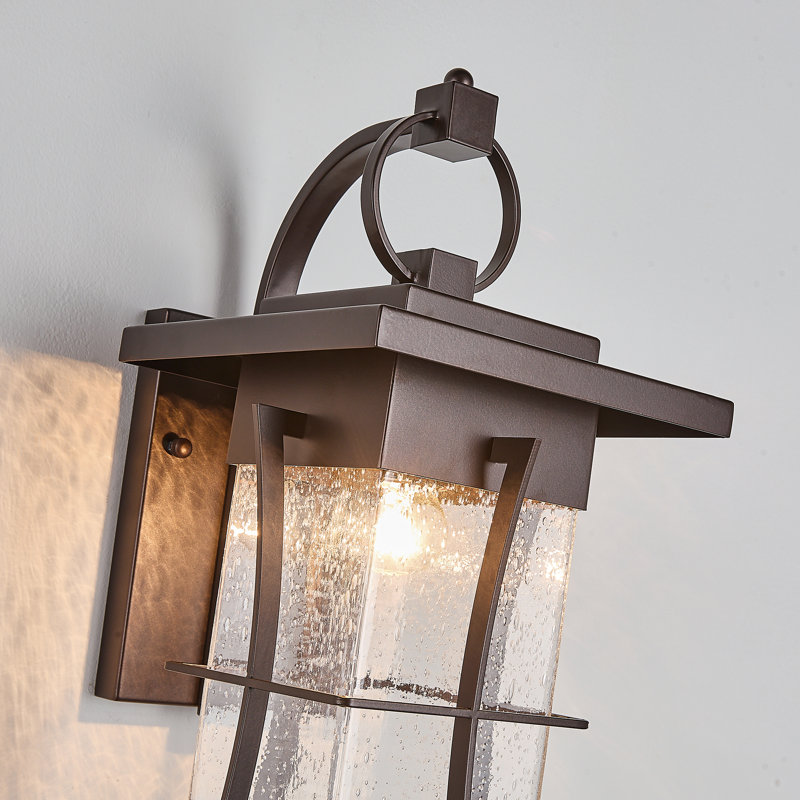 1-light bubbled glass shade Outdoor wall light, Oil Rubbed Bronze, 17.7" H *8.5"W