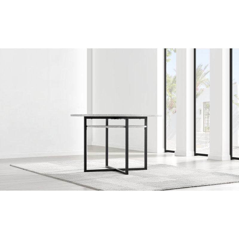 Round Wood Veneer & Matte Black Dining Table With Storage Shelf & 4 Luxury Velvet Dining Chairs, Cream/Black