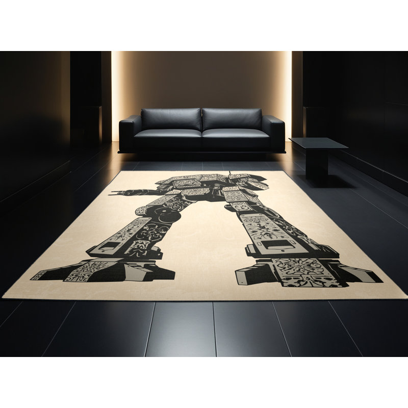 Tapis beige lavable à la machine Mendon, 3 X 5