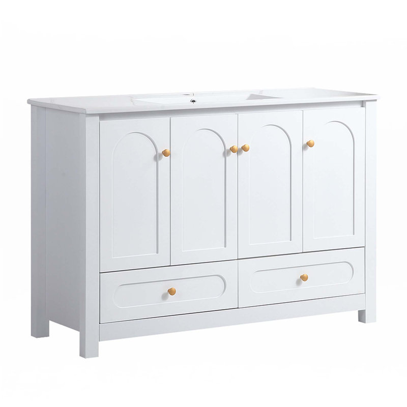 Ensemble de meuble-lavabo avec lavabo en céramique, Blanc