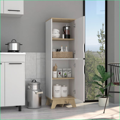 Armoire de rangement H 59 po | 2 portes 4 tablettes | Chêne clair / blanc cassé | Panneau de particules