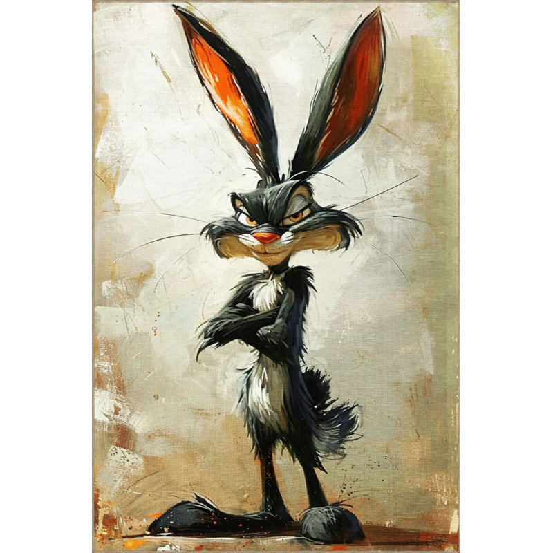 Gray Beige Themed Surrealist Design Bugs Bunny Rabbit Patterned Modern Decorative Carpet, Rectangle 4' x 5'11"