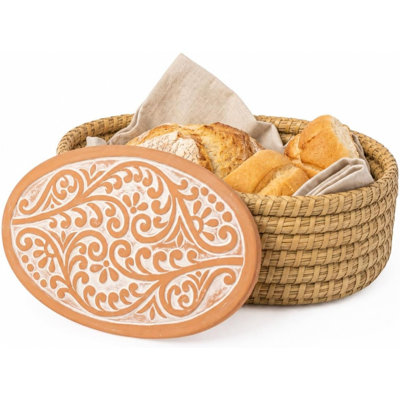Bread Warmer Basket With Stone - Bread Baskets For Serving Tortilla, Sourdough Maker, House Warming Gifts New Home, Terracotta, Bakers Gift For Kitchen, Women, Men, Birthday, Hostess Farmhouse