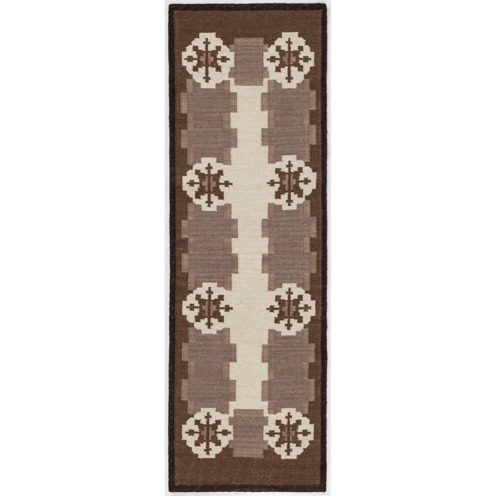 Heidi Nordic Flatweave Geometric Wool Rug, Brown, 2'6x8'