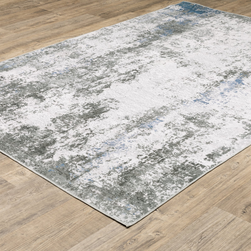Tapis gris / blanc Melnick, Rectangle 7 pi 6 po x 10 pi