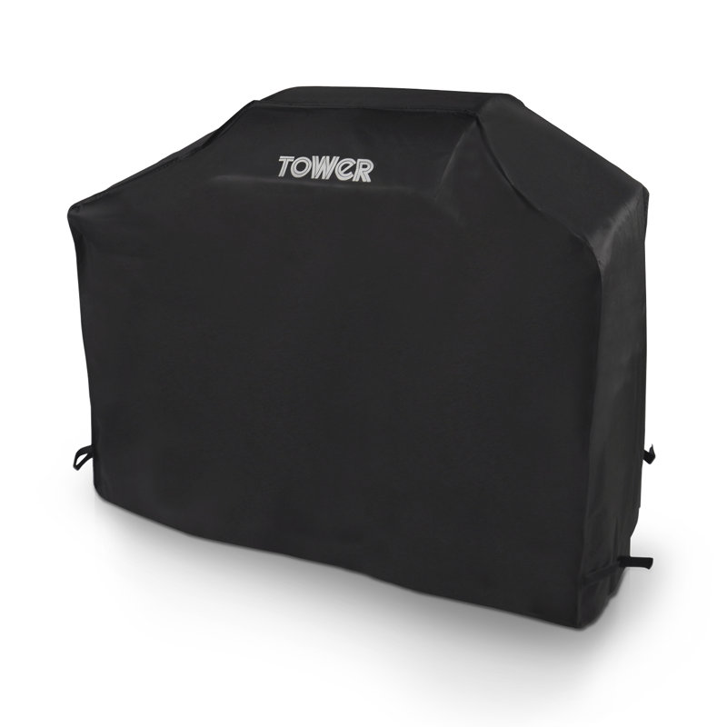 Tower Large BBQ Cover - Heavy-Duty Waterproof & Windproof Outdoor Gas Grill Cover, Compatible with Weber, Char-Broil & Outback; UV Resistant, Black (H124 x W140 x D47cm)