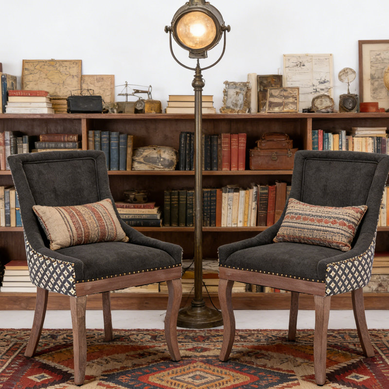 Ensemble de 2 chaises d'appoint de cuisine en bois massif avec garniture cloutée et support pour haut dossier Farmhouse, capacité de poids de 350 lb