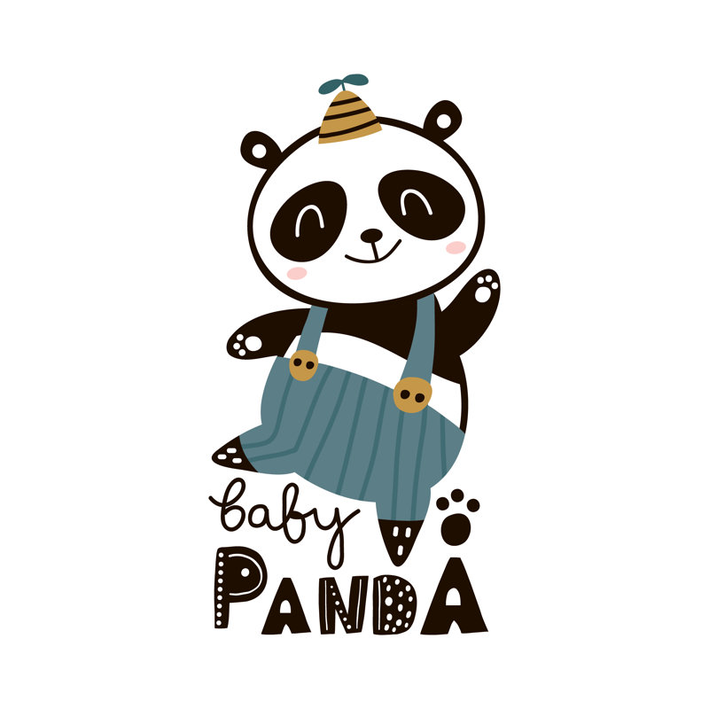 Samak Cute Cartoon Baby Panda 1 Piece Wrapped Canvas Wall Art, 30cm H x 30cm W x 3.8cm D