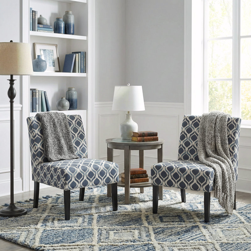 Yokota Upholstered Slipper Chair, Navy/Beige