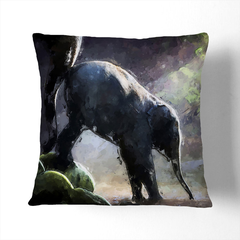 Mother Elephant Encouraging Baby Cushion with Filling, 40cm H x 40cm W x 15cm D