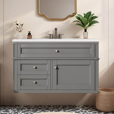 Meuble-lavabo mural simple flottant 36 po avec comptoir en céramique 36 po